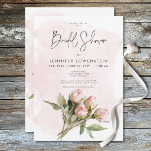 Romantic Watercolor Pink Roses Bridal Shower Invitation