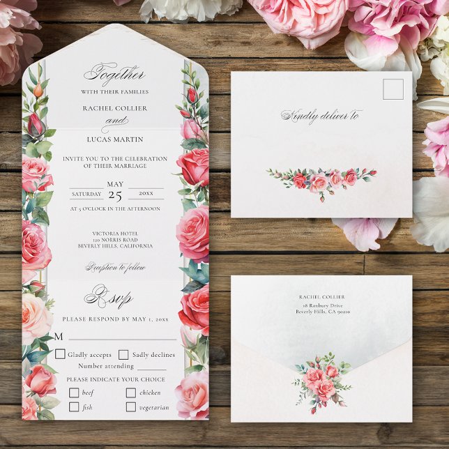Romantic Watercolor Pink Roses & Calligraphy All In One Invitation (Creator Uploaded)