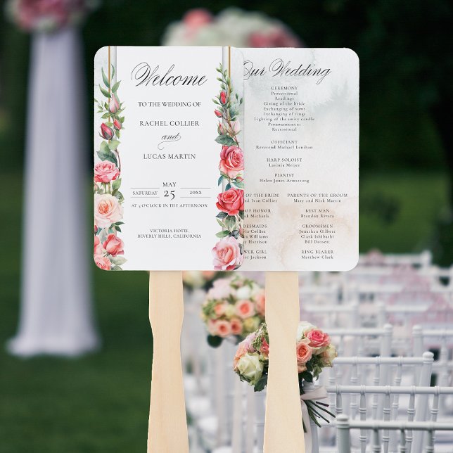 Romantic Watercolor Pink Roses & Calligraphy Hand Fan (Creator Uploaded)