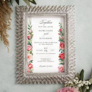 Romantic Watercolor Pink Roses & Calligraphy Invitation