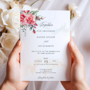 Romantic Watercolor Pink Roses & Calligraphy Invitation