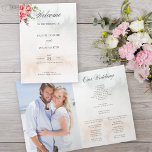 Romantic Watercolor Pink Roses & Calligraphy  Programme<br><div class="desc">Lovely corner bouquet of elegant watercolor blush pink roses and green foliage on a subtle pastel watercolor background and centre label with gold borders. Features calligraphy text graphics in custom script font (or delete and customise in the design editor) with editable text fields for your ceremony details and wedding participants....</div>