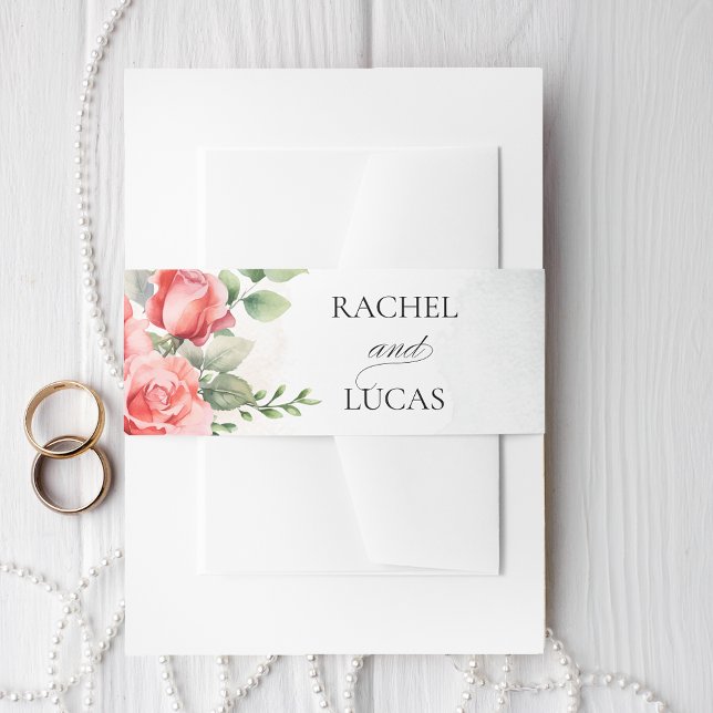 Romantic Watercolor Pink Roses Invitation Belly Band (Creator Uploaded)
