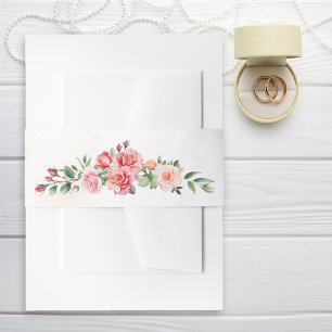 Romantic Watercolor Pink Roses Invitation Belly Band