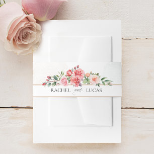 Romantic Watercolor Pink Roses Invitation Belly Band