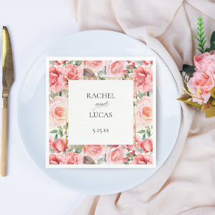 Romantic Watercolor Pink Roses Napkin