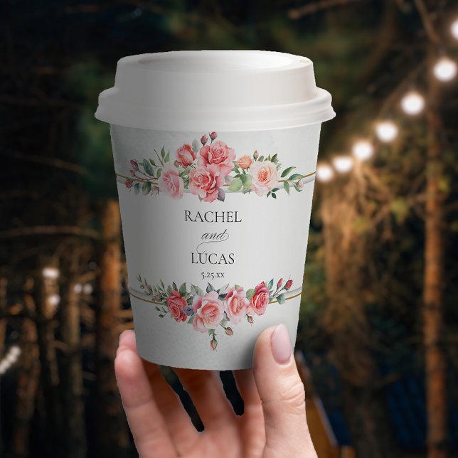 Romantic Watercolor Pink Roses Paper Cups (Creator Uploaded)