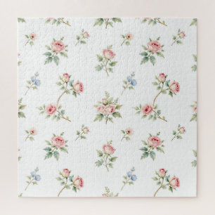 Romantic Watercolor Pink Roses Pattern Jigsaw Puzzle