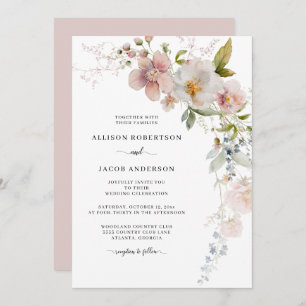 Romantic Watercolor Pink Wildflower Floral Wedding Invitation