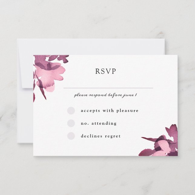 Romantic Watercolor Plum Floral Wedding RSVP Card (Front)