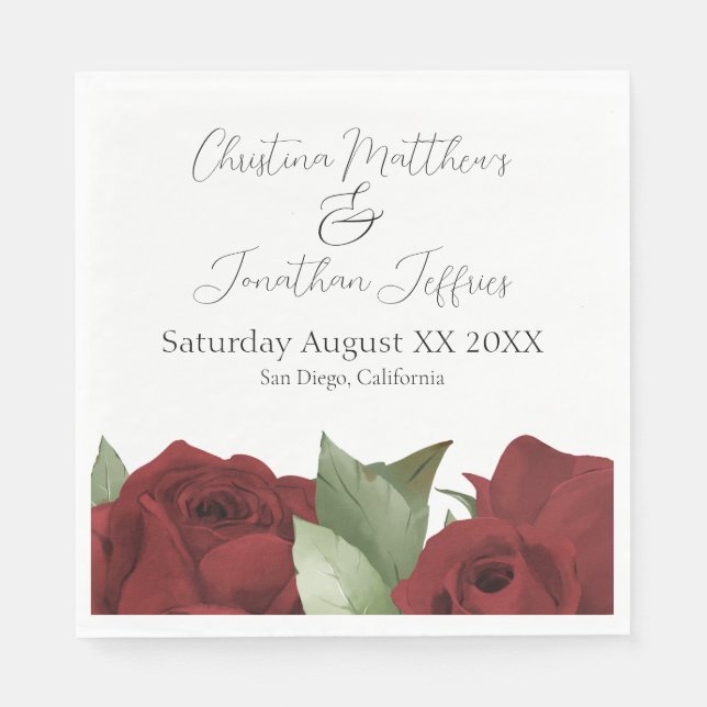 Romantic Watercolor Red Roses Napkin (Front)