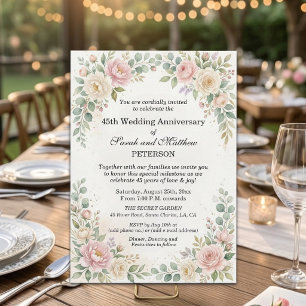 Romantic Watercolor Roses 45th Wedding Anniversary Invitation
