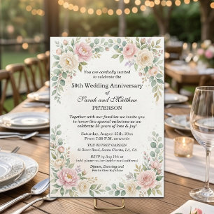 Romantic Watercolor Roses 50th Wedding Anniversary Invitation