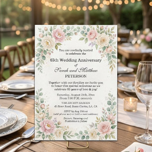 Romantic Watercolor Roses 65th Wedding Anniversary Invitation