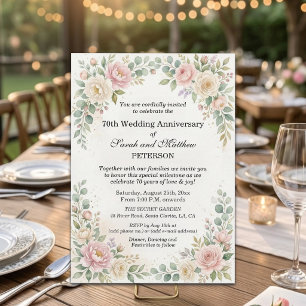 Romantic Watercolor Roses 70th Wedding Anniversary Invitation