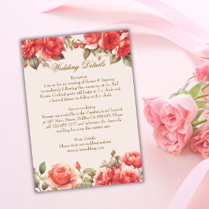 Romantic Watercolor Roses Floral Wedding Details Enclosure Card