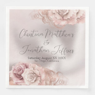 Romantic Watercolor Roses on Glam Pearl Napkin