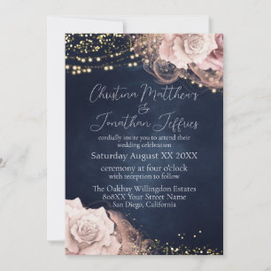 Romantic Watercolor Roses on Moody Blue Invitation