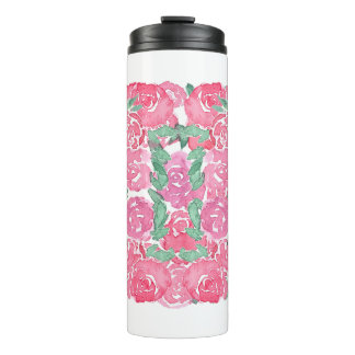 Romantic Watercolor Roses Pink Red Floral Pattern Thermal Tumbler