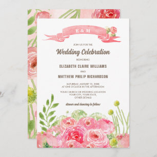 Romantic Watercolor Roses Wedding  Invitation
