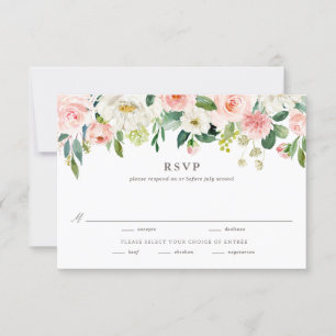 Romantic Watercolor Spring Blooms Wedding Entree RSVP Card