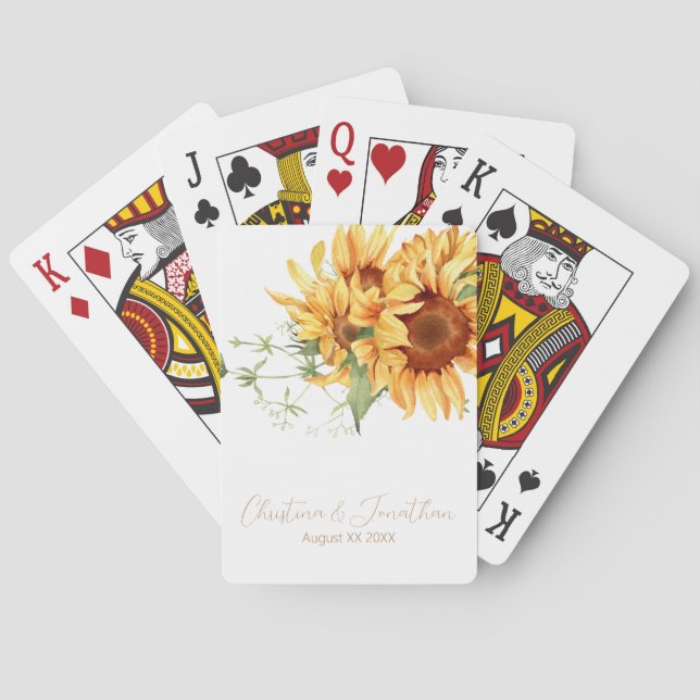 Romantic Watercolor Sunflowers Playing Cards (Back)