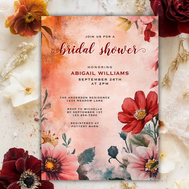 Romantic Watercolor Sunset Floral Bridal Shower Invitation (Romantic Watercolor Sunset Floral Bridal Shower Invitation)