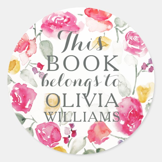 Romantic Watercolor This Book Belongs Stickers (Front)