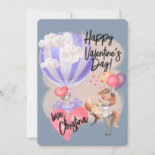 Romantic Watercolor Valentine Love Foxes on Blue Invitation