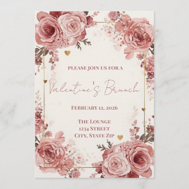 Romantic Watercolor Valentine’s Brunch Invitation (Front)