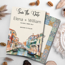 Romantic Watercolor Venice Italy Save the Date