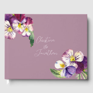 Romantic Watercolor Violets on Purple Guest Book