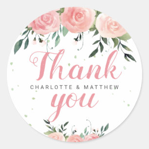 Romantic Watercolor Wedding Thank You Sticker