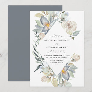 Romantic Watercolor White & Blue Floral Wedding Invitation