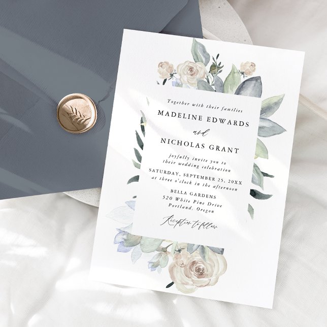 Romantic Watercolor White Floral Wedding Invitation (Creator Uploaded)