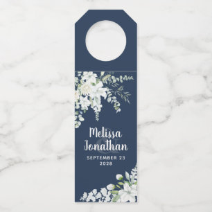 Romantic watercolor white flowers wedding custom bottle tag