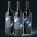 Romantic watercolor white flowers wedding custom wine label<br><div class="desc">Elegant and romantic customisable wine labels for your wedding reception, featuring a beautiful bouquet of white gentle watercolor flowers, over a classic dark Prussian blue background. Easily edit the template fields to add the bride and groom names in a classy white script, and your wedding date in a modern all-caps...</div>