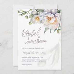 Romantic Watercolor White Peony Bridal Luncheon Invitation