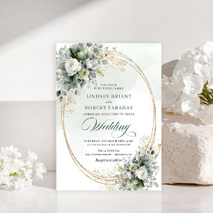 Romantic Watercolor White Roses Wedding Invite