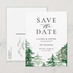 Romantic Watercolor Woodland Forest Save the Date Announcement Postcard