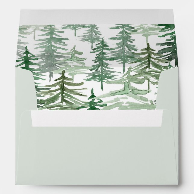 Romantic Watercolor Woodland Pattern Wedding  Envelope (Back (Bottom))