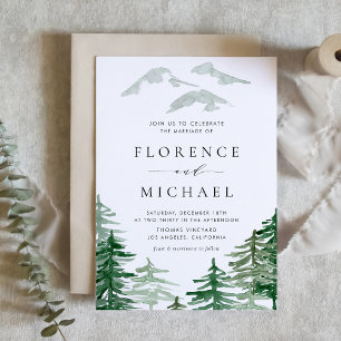 Romantic Watercolor Woodland QR Code Wedding Invitation Postcard
