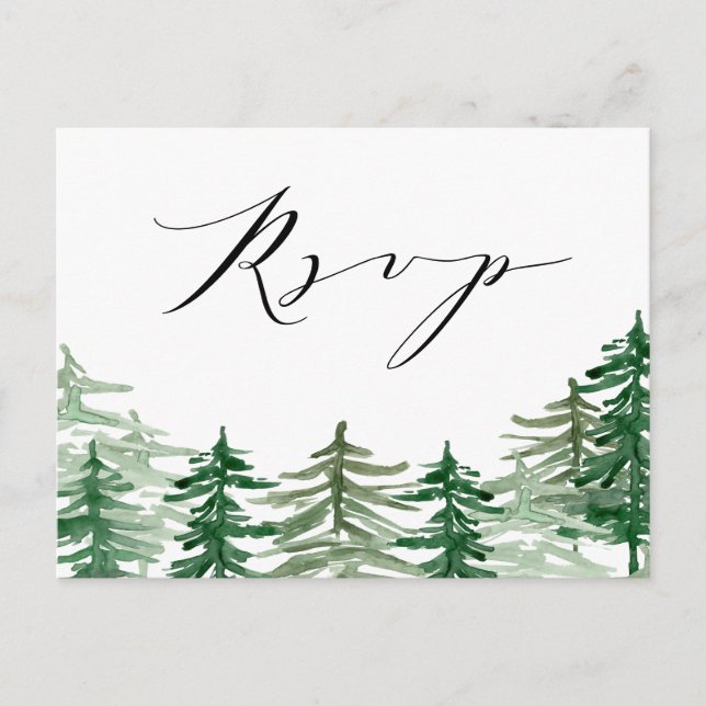 Romantic Watercolor Woodland RSVP Invitation Postcard (Front)