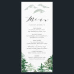 Romantic Watercolor Woodland Wedding Menu Card<br><div class="desc">Woodland theme menu card featuring green watercolour trees and mountains. This whimsical menu card is perfect for forest and woodland theme events. Matching items are available.</div>