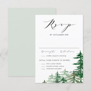 Romantic Watercolor Woodland Winter Wedding RSVP Card
