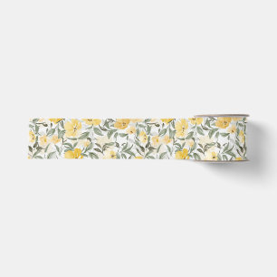 Romantic Watercolor Yellow Floral Garden Grosgrain Ribbon