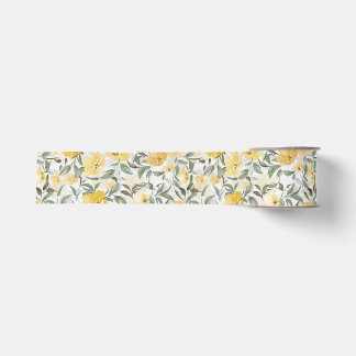 Romantic Watercolor Yellow Floral Garden Grosgrain Ribbon