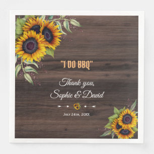 Romantic Watercolour Sunflowers Wood Wedding Napkin