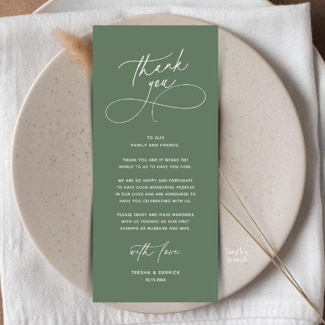 Romantic Wed Dinner Place Setting Thank You Card (Romantic Wedding Place Setting Thank You Card in Sage Green)