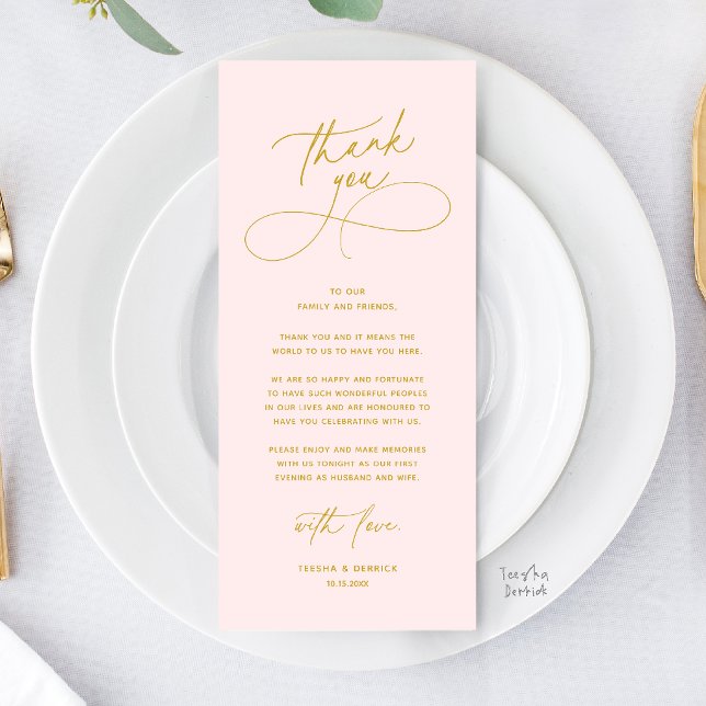 Romantic Wed Dinner Place Setting Thank You Card (Romantic Wed Dinner Place Setting Thank You Card in Gold Yellow Blush)